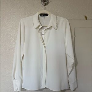 Zara Cream Shirt with Pearl Collar